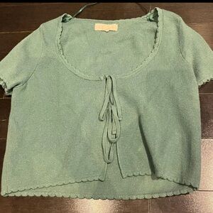 La Hearts Sage Knit Tie-Front Blouse